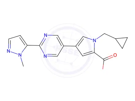 Chemical structure of 1-(Cyclopropylmethyl)-4-(2-(1-methyl-1H-pyrazol-5-yl)pyrimidin-5-yl)-1H-pyrrole-2-carboxylic acid