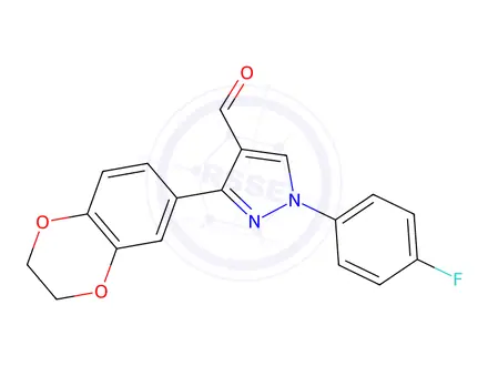 Chemical structure of 3-(2,3-Dihydrobenzo[b][1,4]dioxin-6-yl)-1-(4-fluorophenyl)-1H-pyrazole-4-carbaldehyde