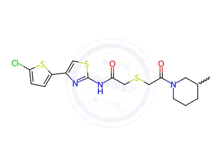 Chemical structure of N-(4-(5-Chlorothiophen-2-yl)thiazol-2-yl)-2-((2-(3-methylpiperidin-1-yl)-2-oxoethyl)thio)acetamide