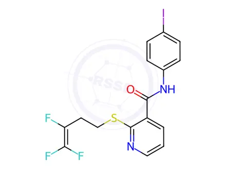 Chemical structure of N-(4-iodophenyl)-2-((3,4,4-trifluorobut-3-en-1-yl)thio)nicotinamide