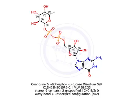 Chemical structure of Guanosine 5′-diphospho-β-L-fucose Disodium Salt