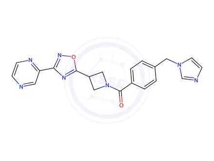 Chemical structure of (4-((1H-Imidazol-1-yl)methyl)phenyl)(3-(3-(pyrazin-2-yl)-1,2,4-oxadiazol-5-yl)azetidin-1-yl)methanone