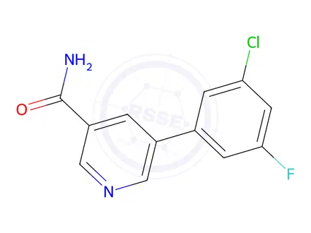 Chemical structure of 5-(3-Chloro-5-fluorophenyl)nicotinamide