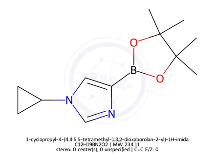 Chemical structure of 1-cyclopropyl-4-(4,4,5,5-tetramethyl-1,3,2-dioxaborolan-2-yl)-1H-imidazole