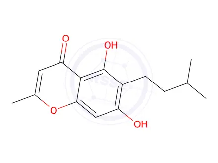 Chemical structure of 2-Methyl-6-isopentyl-5,7-dihydroxychromone