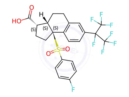 Chemical structure of (3S,3aS,9bS)-9b-((4-Fluorophenyl)sulfonyl)-7-(perfluoropropan-2-yl)-2,3,3a,4,5,9b-hexahydro-1H-cyclopenta[a]naphthalene-3-carboxylic acid