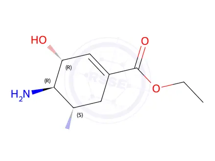 Chemical structure of (3R,4R,5S)-ethyl 4,5-diamino-3-hydroxycyclohex-1-enecarboxylate