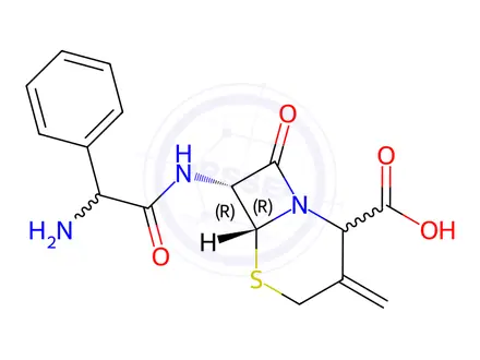 Chemical structure of [6R-[6a,7b(R*)]]-7-[(Aminophenylacetyl)amino]-3-methylene-8-oxo-5-thia-1-azabicyclo[4.2.0]octane-2-carboxylic Acid
