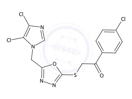 Chemical structure of 1-(4-Chlorophenyl)-2-((5-((4,5-dichloro-1H-imidazol-1-yl)methyl)-1,3,4-oxadiazol-2-yl)thio)ethanone