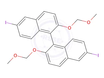 Chemical structure of (R)-6,6'-Diiodo-2,2'-bis(methoxymethoxy)-1,1'-binaphthalene