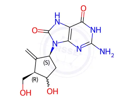 Chemical structure of rel-2-Amino-9-((1R,3S)-4-hydroxy-3-(hydroxymethyl)-2-methylenecyclopentyl)-7,9-dihydro-1H-purine-6,8-dione