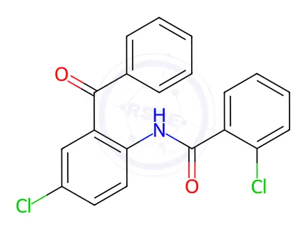 Chemical structure of N-(2-benzoyl-4-chlorophenyl)-2-chlorobenzamide