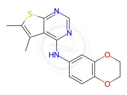 Chemical structure of N-(2,3-Dihydrobenzo[b][1,4]dioxin-6-yl)-5,6-dimethylthieno[2,3-d]pyrimidin-4-amine