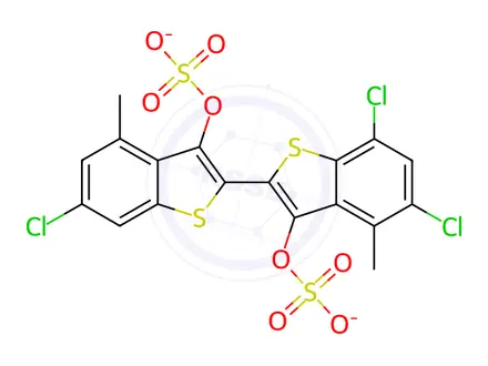Chemical structure of DISODIUM 5,6',7-TRICHLORO-4,4'-DIMETHYL[2,2'-BIBENZO[B]THIOPHENE]-3,3'-DIYL DISULPHATE