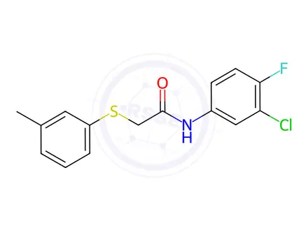 Chemical structure of N-(3-chloro-4-fluorophenyl)-2-(m-tolylthio)acetamide