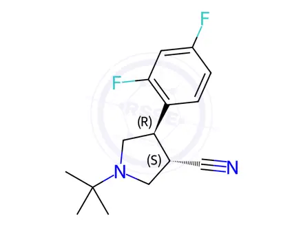 Chemical structure of (3S,4R)-1-(tert-butyl)-4-(2,4-difluorophenyl)pyrrolidine-3-carbonitrile