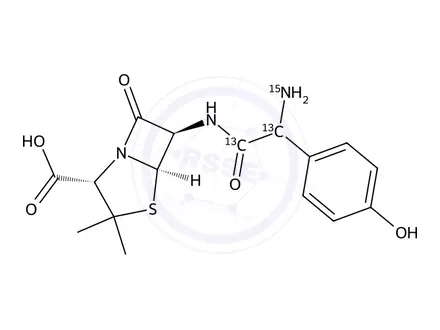 Chemical structure of Amoxicillin-13C2,15N (Mixture of Diastereomers)