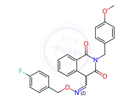 Chemical structure of 4-[(1Z)-{[(4-fluorophenyl)methoxy]imino}methyl]-2-[(4-methoxyphenyl)methyl]-1,2,3,4-tetrahydroisoquinoline-1,3-dione