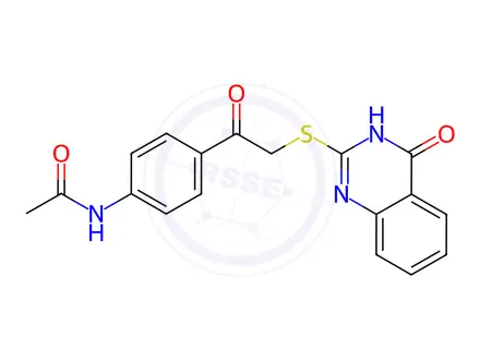Chemical structure of Acetamide, N-[4-[2-[(3,4-dihydro-4-oxo-2-quinazolinyl)thio]acetyl]phenyl]-