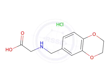 Chemical structure of 2-[(2,3-dihydro-1,4-benzodioxin-6-ylmethyl)amino]acetic acid hydrochloride