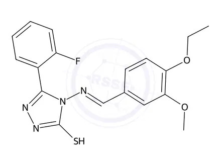 Chemical structure of 4-((4-Ethoxy-3-methoxybenzylidene)amino)-3-(2-fluorophenyl)-1H-1,2,4-triazole-5(4H)-thione