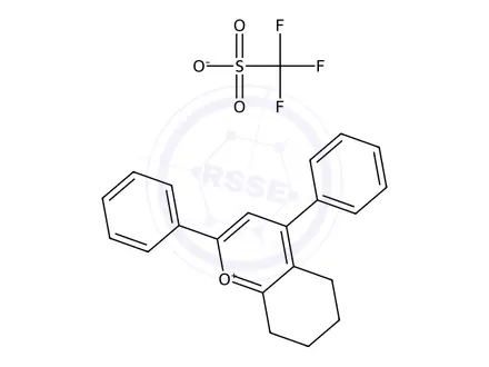 Chemical structure of 2,4-Diphenyl-5,6,7,8-tetrahydrochromenylium trifluoromethanesulfonate