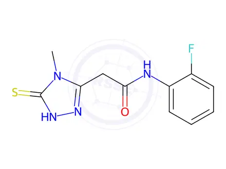 Chemical structure of N-(2-Fluoro-phenyl)-2-(5-mercapto-4-methyl-4H-[1,2,4]triazol-3-yl)-acetamide