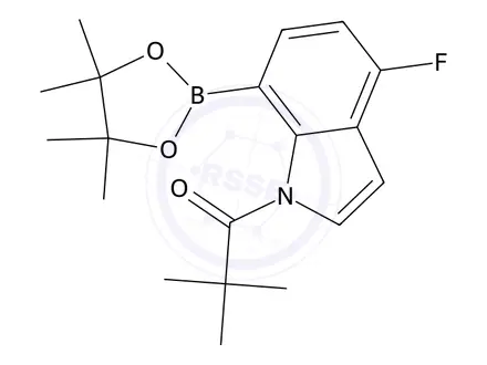 Chemical structure of 1-(4-Fluoro-7-(4,4,5,5-tetramethyl-1,3,2-dioxaborolan-2-yl)-1H-indol-1-yl)-2,2-dimethylpropan-1-one