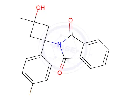 Chemical structure of 2-((1R,3R)-1-(4-Bromophenyl)-3-hydroxy-3-methylcyclobutyl)isoindoline-1,3-dione