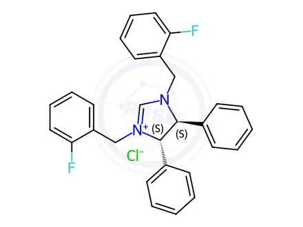 Chemical structure of (4S,5S)-1,3-Bis(2-fluorobenzyl)-4,5-diphenyl-4,5-dihydro-1H-imidazol-3-ium chloride