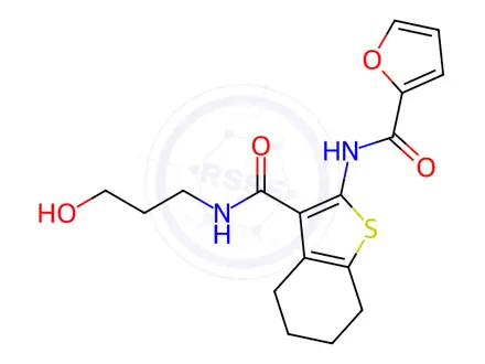 Chemical structure of N-(3-((3-hydroxypropyl)carbamoyl)-4,5,6,7-tetrahydrobenzo[b]thiophen-2-yl)furan-2-carboxamide