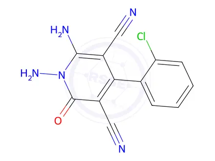 Chemical structure of 1,6-Diamino-4-(2-chlorophenyl)-2-oxo-1,2-dihydropyridine-3,5-dicarbonitrile