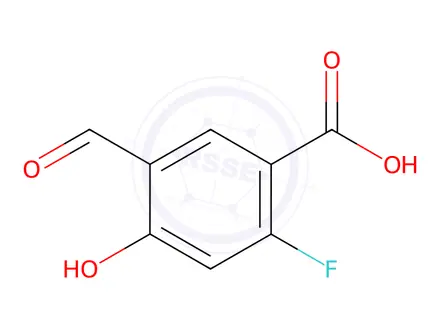 Chemical structure of Benzoic acid, 2-fluoro-5-formyl-4-hydroxy-