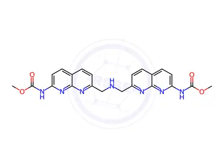 Chemical structure of Carbamic acid, N,N'-[iminobis(methylene-1,8-naphthyridine-2,7-diyl)]bis-, C,C'-dimethyl ester