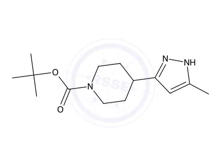 Chemical structure of tert-Butyl 4-(5-methyl-1H-pyrazol-3-yl)piperidine-1-carboxylate