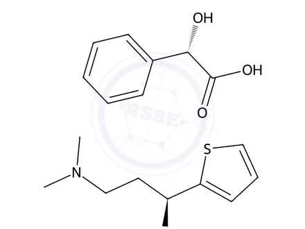Chemical structure of (1S)-3-(Dimethylamino)-1-thiophen-2-ylpropan-1-ol;(2S)-2-hydroxy-2-phenylacetic acid
