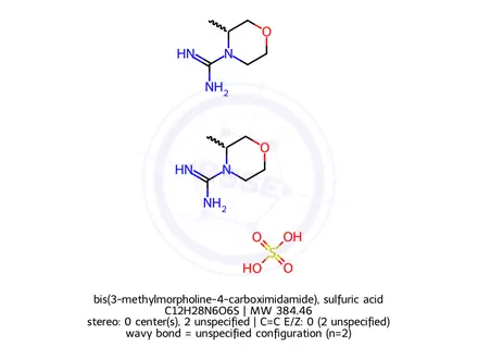 Chemical structure of bis(3-methylmorpholine-4-carboximidamide), sulfuric acid