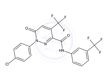 Chemical structure of 1-(4-Chlorophenyl)-6-oxo-4-(trifluoromethyl)-N-(3-(trifluoromethyl)phenyl)-1,6-dihydropyridazine-3-carboxamide