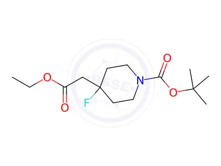 Chemical structure of tert-Butyl 4-(2-ethoxy-2-oxoethyl)-4-fluoropiperidine-1-carboxylate