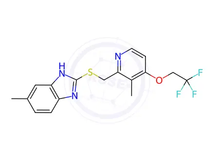 Chemical structure of 6-methyl-2-(((3-methyl-4-(2,2,2-trifluoroethoxy)pyridin-2-yl)methyl)thio)-1H-benzo[d]imidazole