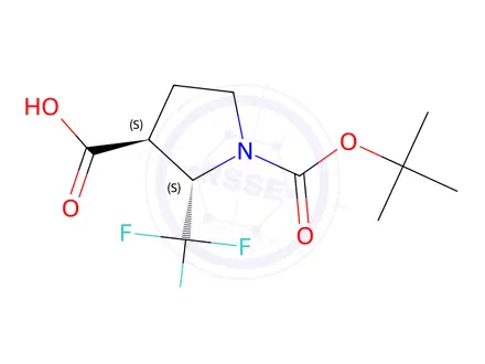 Chemical structure of trans-2-Trifluoromethyl-pyrrolidine-1,3-dicarboxylic acid 1-tert-butyl ester