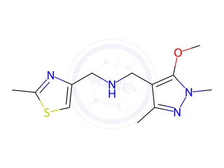 Chemical structure of 1-(5-Methoxy-1,3-dimethyl-1h-pyrazol-4-yl)-N-((2-methylthiazol-4-yl)methyl)methanamine