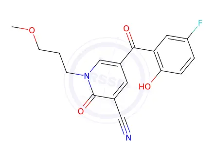 Chemical structure of 5-(5-Fluoro-2-hydroxybenzoyl)-1-(3-methoxypropyl)-2-oxo-1,2-dihydropyridine-3-carbonitrile