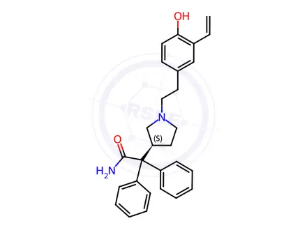 Chemical structure of (3S)-1-[2-(3-Ethenyl-4-hydroxyphenyl)ethyl]-α,α-diphenyl-3-pyrrolidineacetamide
