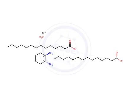 Chemical structure of (SP-4-2)-[(1R,2R)-1,2-Cyclohexanediamine-kN,kN']bis(tetradecanoato-kO)platinum monohydrate