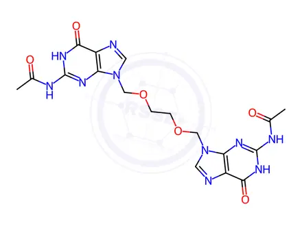 Chemical structure of N,N'-[1,2-Ethanediylbis[oxymethylene(1,6-dihydro-6-oxo-9H-purine-9,2-diyl)]]bisacetamide