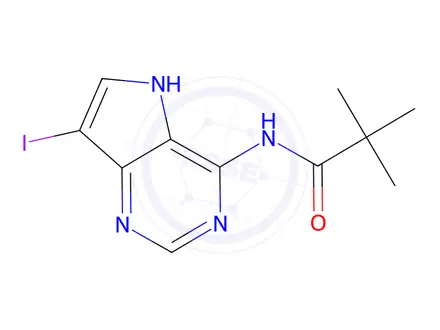 Chemical structure of N-(7-iodo-5H-pyrrolo[3,2-d]pyrimidin-4-yl)pivalamide