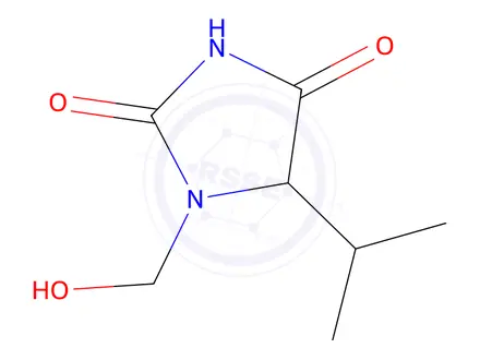 Chemical structure of 2,4-Imidazolidinedione,1-(hydroxymethyl)-5-(1-methylethyl)-(9CI)