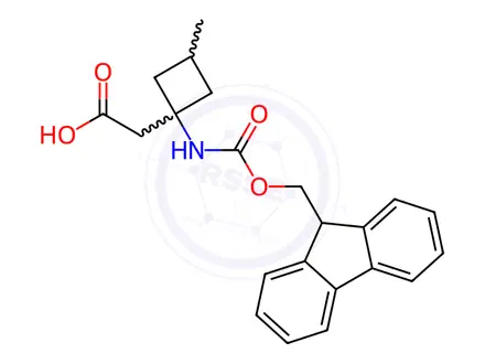 Chemical structure of 2-(1-((((9H-fluoren-9-yl)methoxy)carbonyl)amino)-3-methylcyclobutyl)acetic acid