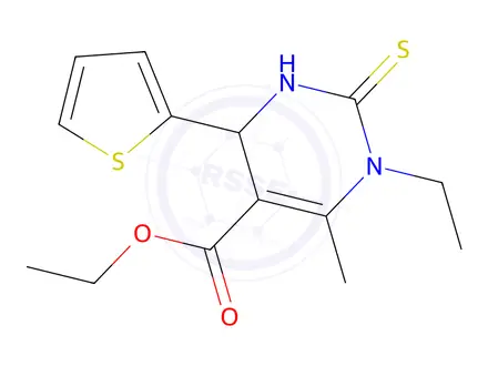 Chemical structure of Ethyl 1-ethyl-6-methyl-2-sulfanylidene-4-(thiophen-2-yl)-1,2,3,4-tetrahydropyrimidine-5-carboxylate